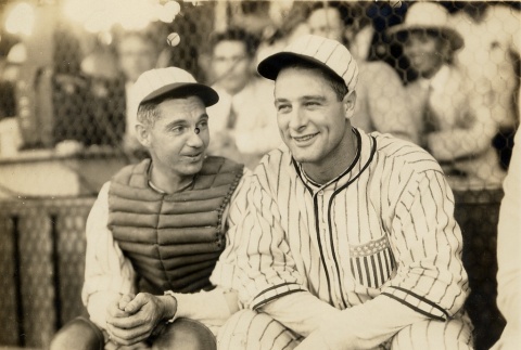 Lou Gehrig sitting with a catcher (ddr-njpa-1-504)