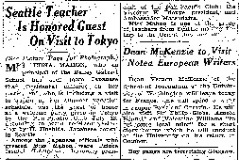 Seattle Teacher Is Honored Guest On Visit to Tokyo (August 2, 1928) (ddr-densho-56-410)