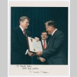 Frank Sato on stage with Former President Ronald Reagan (ddr-densho-345-4)