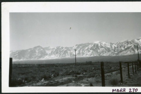 Photograph looking across the desert toward the snow-covered Sierra Nevada (ddr-csujad-47-154)
