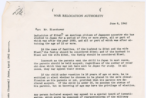 Memo to Mr. Eisenhower at WRA from Mike Masaoka (ddr-densho-122-711)