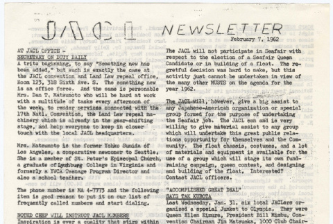 Seattle Chapter, JACL Newsletter, February 7, 1962 (ddr-sjacl-1-53)