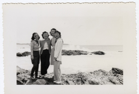 Four women at the beach (ddr-densho-356-40)