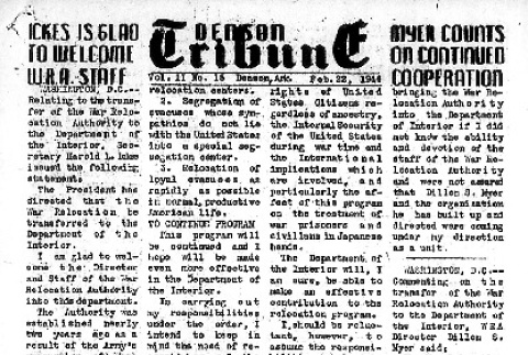Denson Tribune Vol. II No. 15 (February 22, 1944) (ddr-densho-144-144)