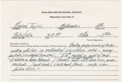 Oakland Unified School District Observation Form (ddr-densho-338-347)