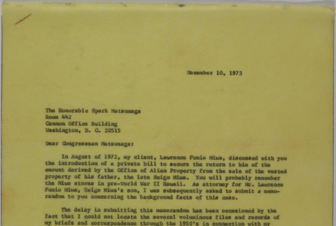 Letter from Oliver Ellis Stone to Rep. Spark Matsunaga (ddr-densho-437-148)