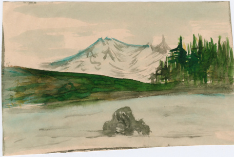 Painting of lake and mountain scene (ddr-densho-26-261)
