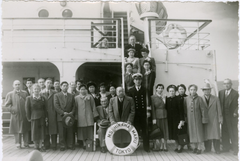 Group portait aboard the M.S. Hikawa Maru (ddr-densho-359-1260)