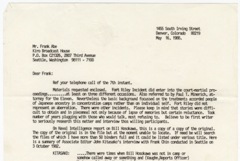 Letter to Frank Abe from James Omura (ddr-densho-122-883)