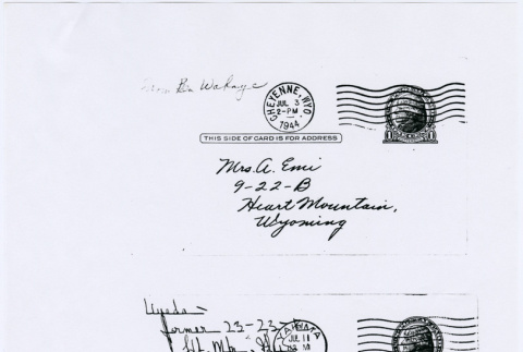 Envelopes from letters sent to Frank and Art Emi from Ben Wakaye and George Uyeda (ddr-densho-122-480)