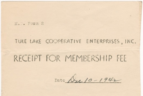 Receipt for Tule Lake Cooperative Enterprises membership (ddr-densho-350-4)