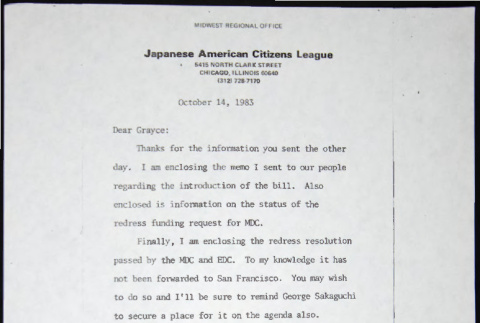Letter to Grayce Uyehara from Bill Yoshino (ddr-chijacl-1-746)