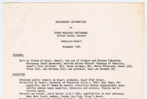 Background Information on Spark Masayuki Matsunaga (ddr-densho-1007-1842)