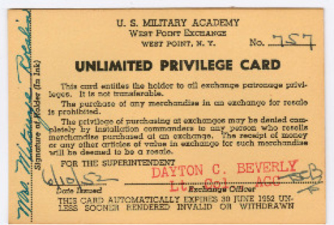 Unlimited privilege card for Mitsuye Takemiya (ddr-densho-550-78)
