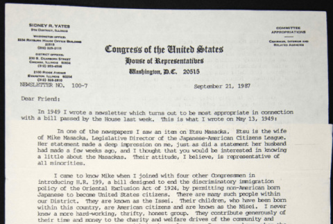 Letter from Sidney Yates (ddr-chijacl-1-162)
