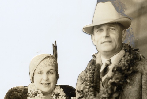 Man and woman wearing leis (ddr-njpa-2-324)