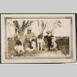 Two men and a boy with four dogs (ddr-densho-293-63)