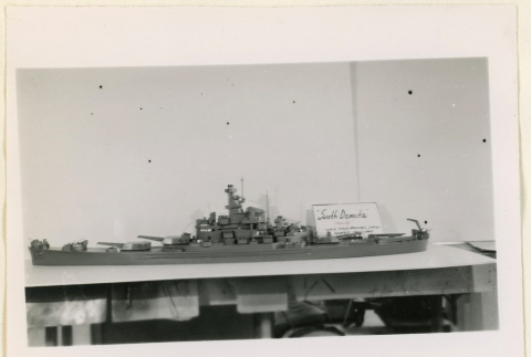 Side view of South Dakota ship model (ddr-densho-37-1363)