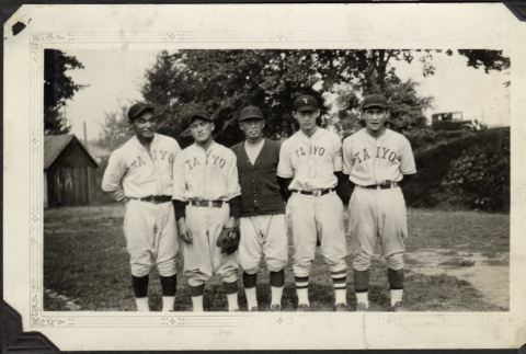 Five men in baseball uniforms (ddr-densho-326-435)