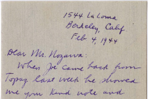 Letter from Betty Goodman to Tomoyuki Nozawa (ddr-densho-423-364)
