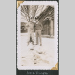 Two men in snow outside barracks (ddr-densho-434-346)