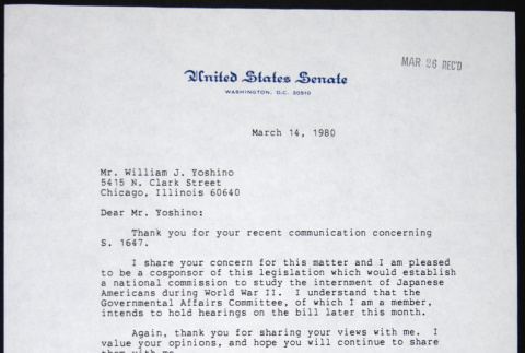 Letter to William Yoshino from Carl Levin (ddr-chijacl-1-366)