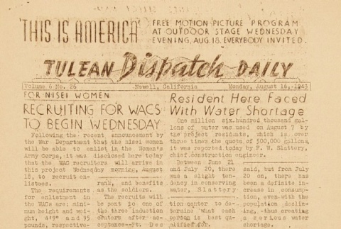 Tulean Dispatch Vol. 6 No. 26 (August 16, 1943) (ddr-densho-65-276)
