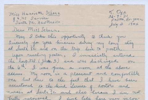 Letter to Miss Schoen from Harry K. Oye (ddr-densho-223-60)
