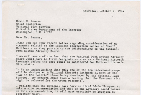 Letter from Harry Gamble to Edwin C. Bearss (ddr-densho-345-75)