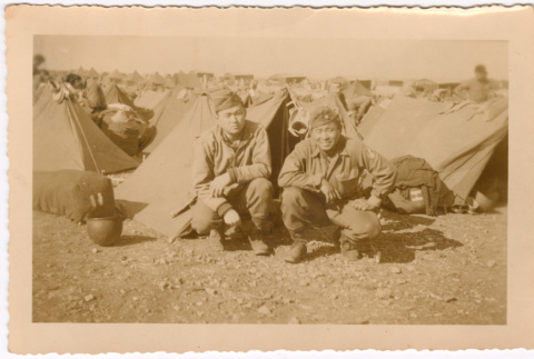 Two soldiers at military encampment (ddr-densho-368-513)