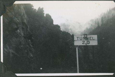 Rocky hillside with sign, Tunnel 20 (ddr-ajah-2-325)