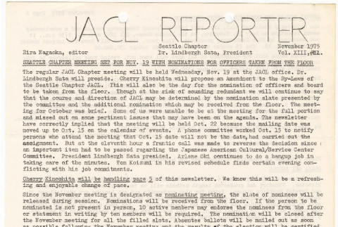Seattle Chapter, JACL Reporter, Vol. XIII, No. 11, November 1975 (ddr-sjacl-1-250)
