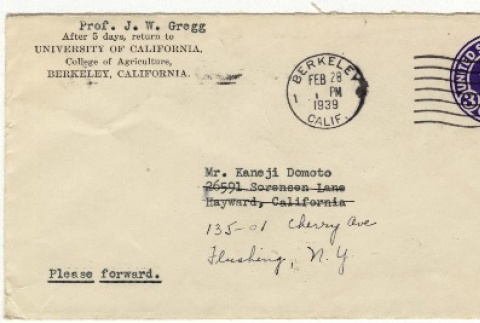 Letter from Professor J.W. Gregg to Kaenji Domoto (ddr-densho-329-542)