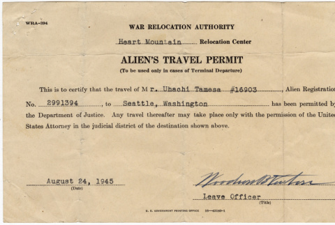 WRA Alien's Travel Permit (ddr-densho-122-816)