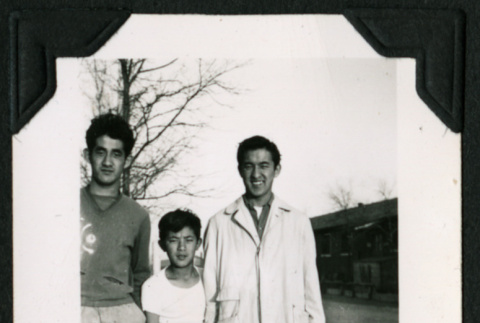 Sho, David, and Walter Matsuoka stand outside (ddr-densho-390-63)