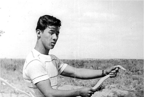 Boy with a rattlesnake (ddr-densho-162-54)