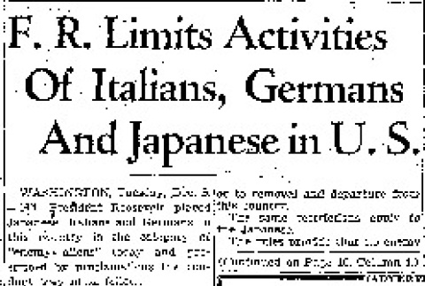 F. R. Limits Activities of Italians, Germans and Japanese in U. S. (December 9, 1941) (ddr-densho-56-528)