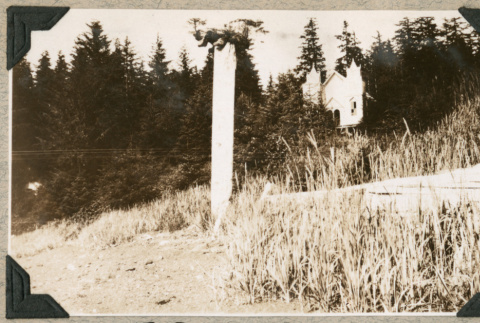 Totem pole and Russian Church (ddr-densho-383-248)