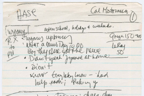 Clarence (Cal) Matsumura interview notes (ddr-densho-1007-899)