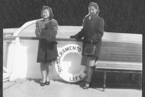 Wakako Domoto and Jean Kohatsu on a ferry (ddr-densho-443-57)