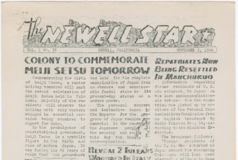 The Newell Star, Vol. I, No. 36 (November 2, 1944) (ddr-densho-284-39)