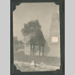 Photo of a man on a horse beside a monument (ddr-densho-483-228)