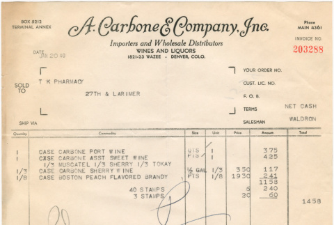 Invoice from A. Carbone & Company (ddr-densho-319-501)