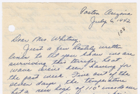 [ Letter to Mrs. Whitney from Fumiko Fukuda | July 6, 1942 ] (ddr-janm-22-25)