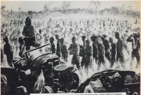 Photo of Japanese Army artist's painting of the Death March to Bataan (ddr-densho-299-228)