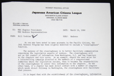 Memo to MDC Chapter Presidents from Bill Yoshino (ddr-chijacl-1-258)