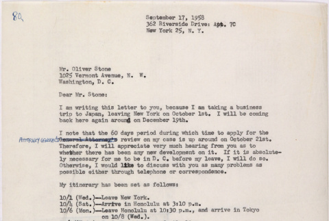 Letter from Lawrence Miwa to Oliver Ellis Stone concerning claim for James Seigo Maw's confiscated property (ddr-densho-437-263)