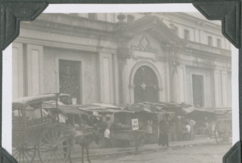 Market stalls in front of building, with horse drawn carriage (ddr-ajah-2-700)