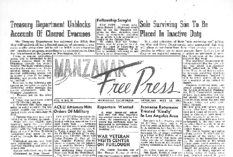 Manzanar Free Press Vol. 6 No. 93 (May 12, 1945) (ddr-densho-125-338)