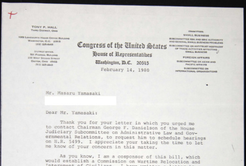 Letter to Masaru Yamasaki from Tony Hall (ddr-chijacl-1-396)